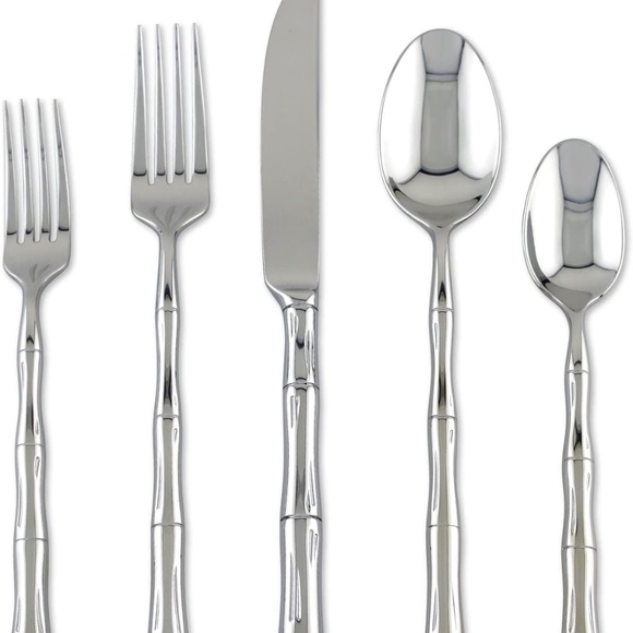 20-Piece Bamboo Shaped Flatware Set, 18/8 Stainless Steel Silverware Cutlery Set - Picture 1 of 5